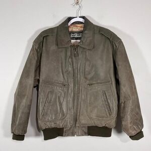 VTG Excelled Leather Bomber‎ Jacket Mens Large Brown Gray Aviator Dad 90s